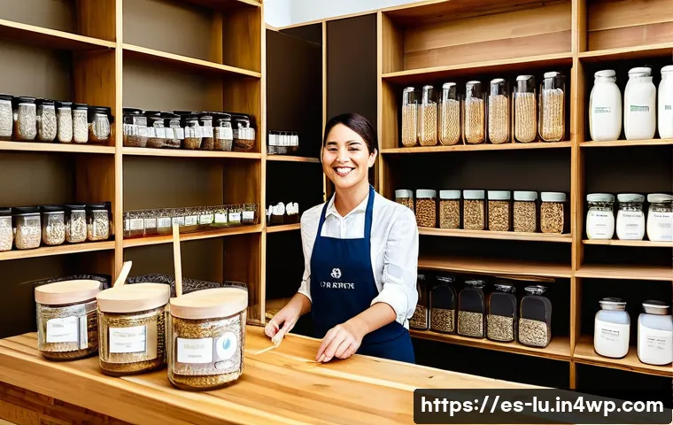 제로웨이스트 시장의 경쟁력 분석 - **Vibrant Zero-Waste Market Hub**
A bustling indoor zero-waste marketplace in a lively Spanish c...