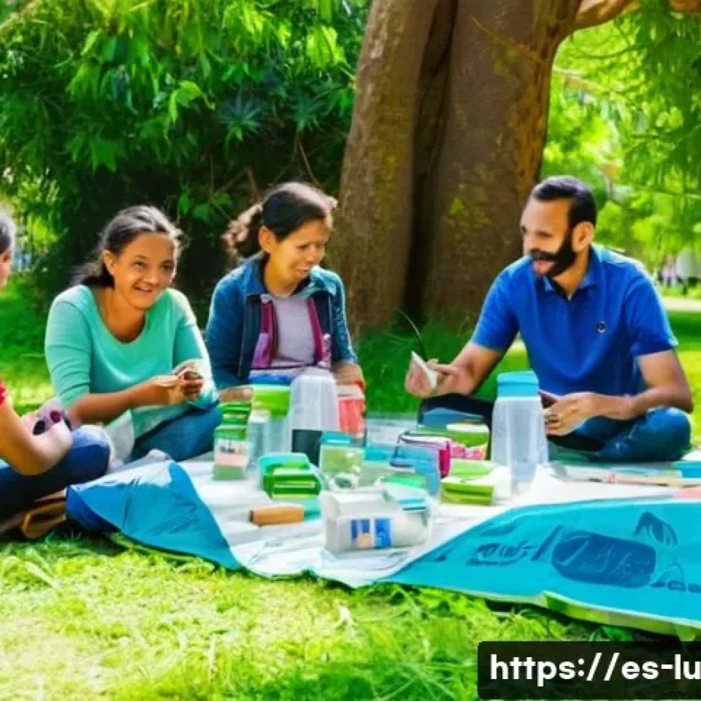 제로웨이스트 운동의 역사와 발전 - A vibrant community workshop scene in a sunny urban park in Spain, featuring diverse local families ...