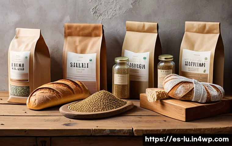 제로웨이스트를 위한 친환경 포장재 - A rustic, eco-friendly packaging scene featuring biodegradable hemp fiber bags and boxes on a wooden...