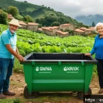 제로웨이스트 캠페인 성공 사례 - A vibrant rural community gathering in a small Spanish village in Asturias, surrounded by green hill...