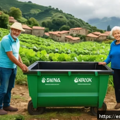 제로웨이스트 캠페인 성공 사례 - A vibrant rural community gathering in a small Spanish village in Asturias, surrounded by green hill...
