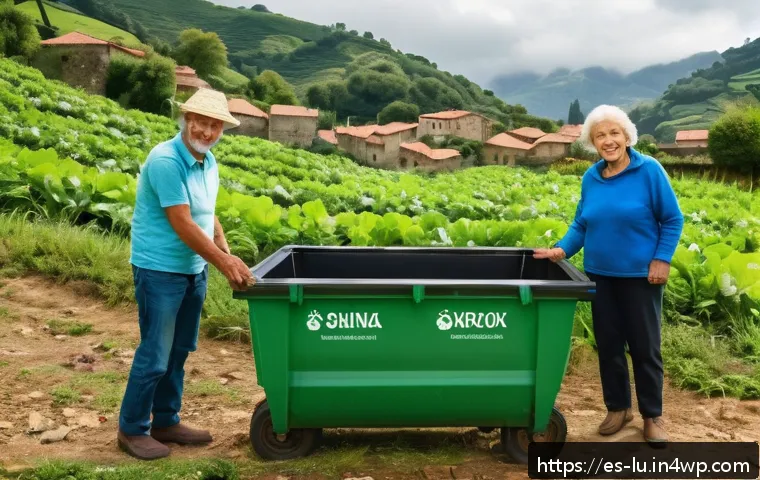 제로웨이스트 캠페인 성공 사례 - A vibrant rural community gathering in a small Spanish village in Asturias, surrounded by green hill...